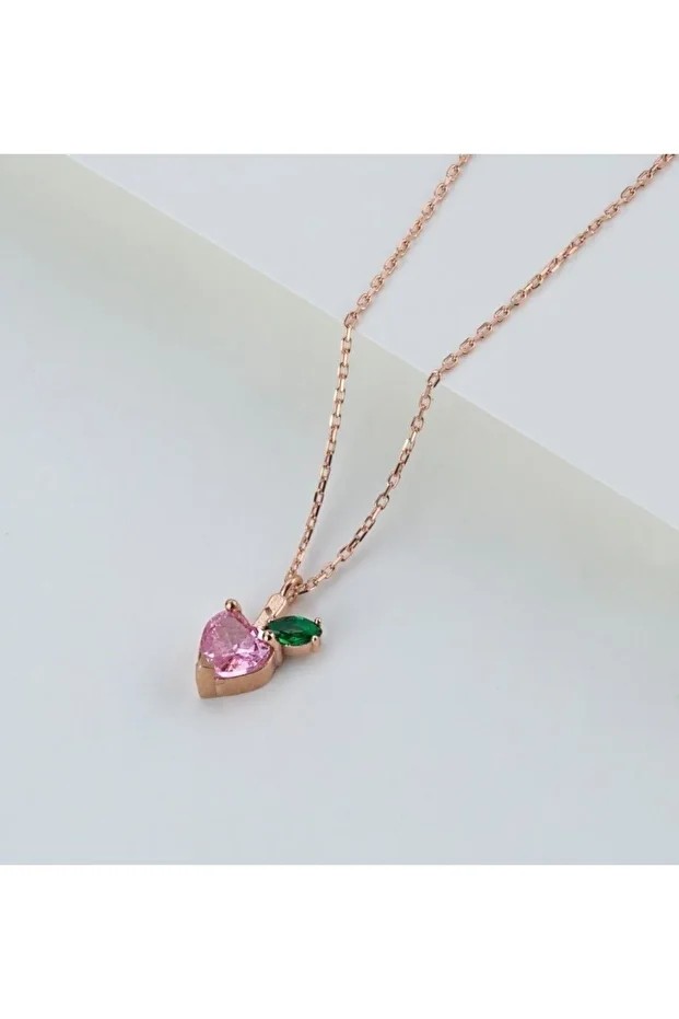 Pembe Elma Rose Gümüş Kolye