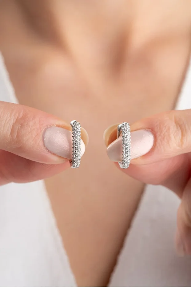 Gümüş Zirkon Taşlı Halka Küpe