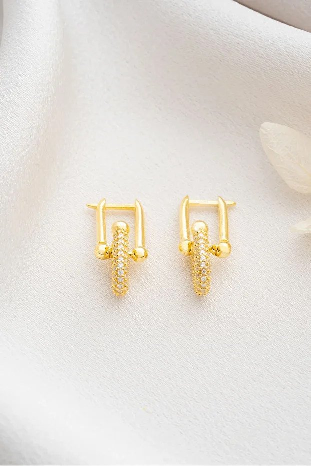 Gümüş Gold Zirkon Taşlı Trend Küpe