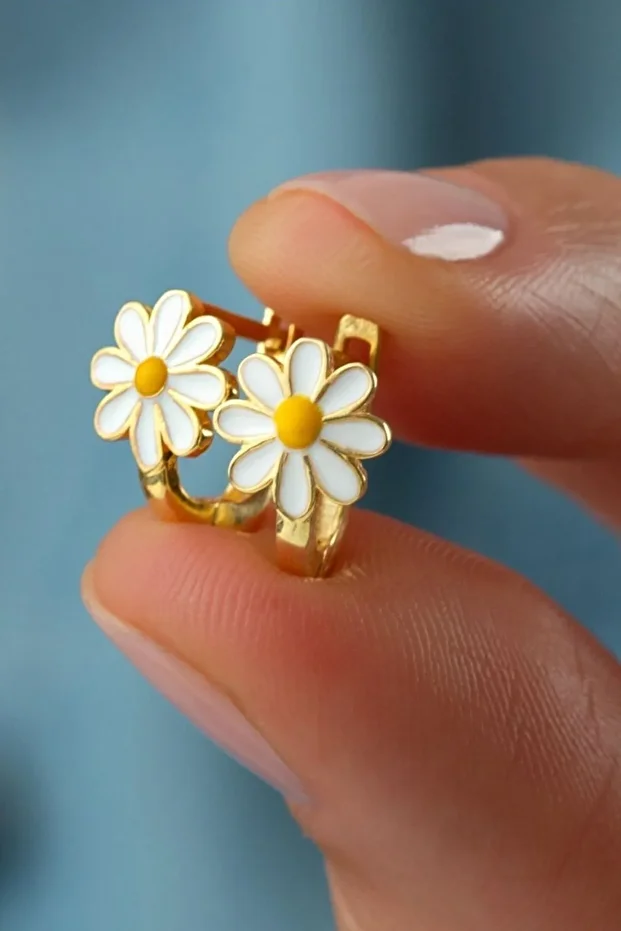 Çocuk Papatya Gold Gümüş Küpe