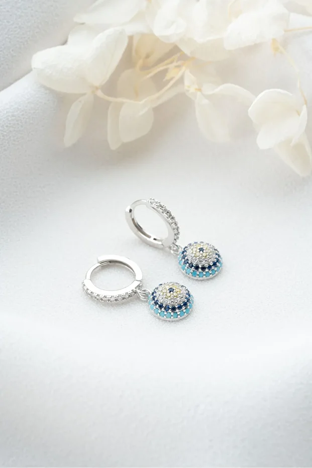 Gümüş Sallantılı Göz Nazar Gümüş Küpe