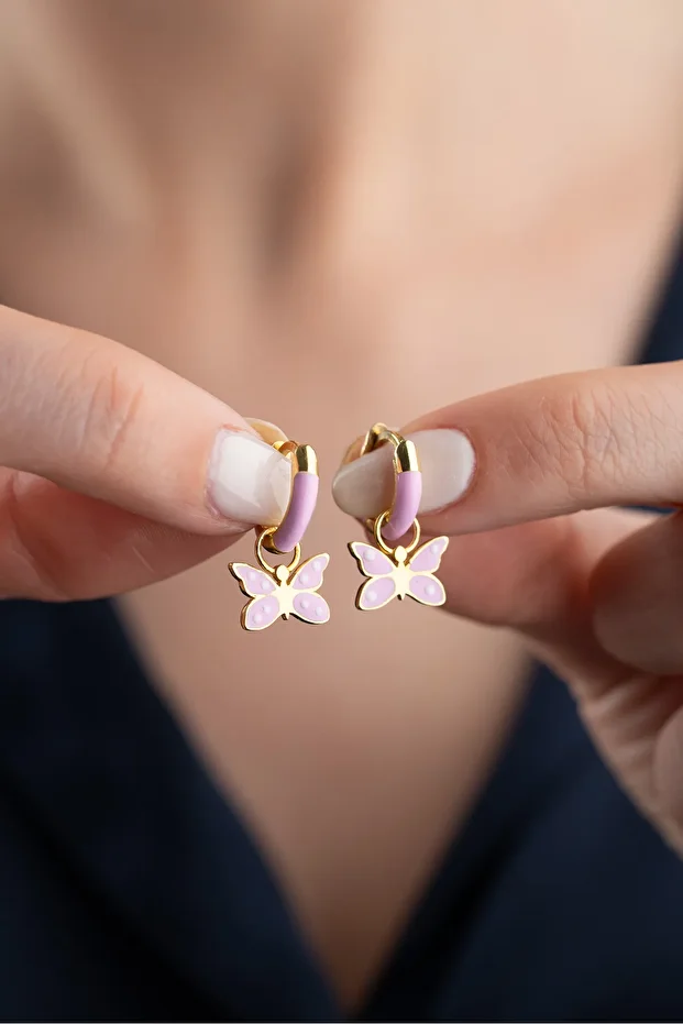 Gümüş Mineli Kelebek Çocuk Küpe