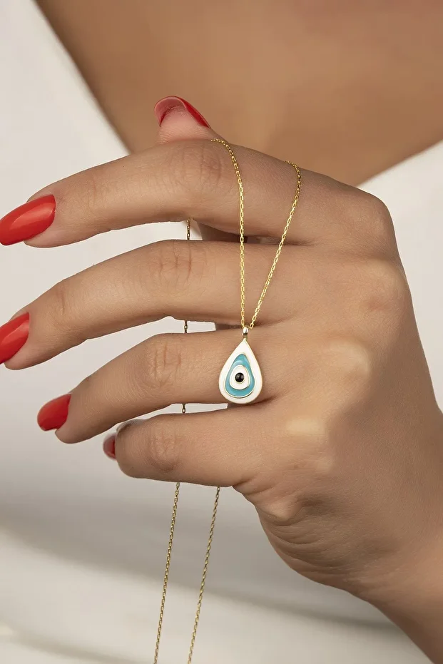 Gümüş Gold Mineli Damla Kolye