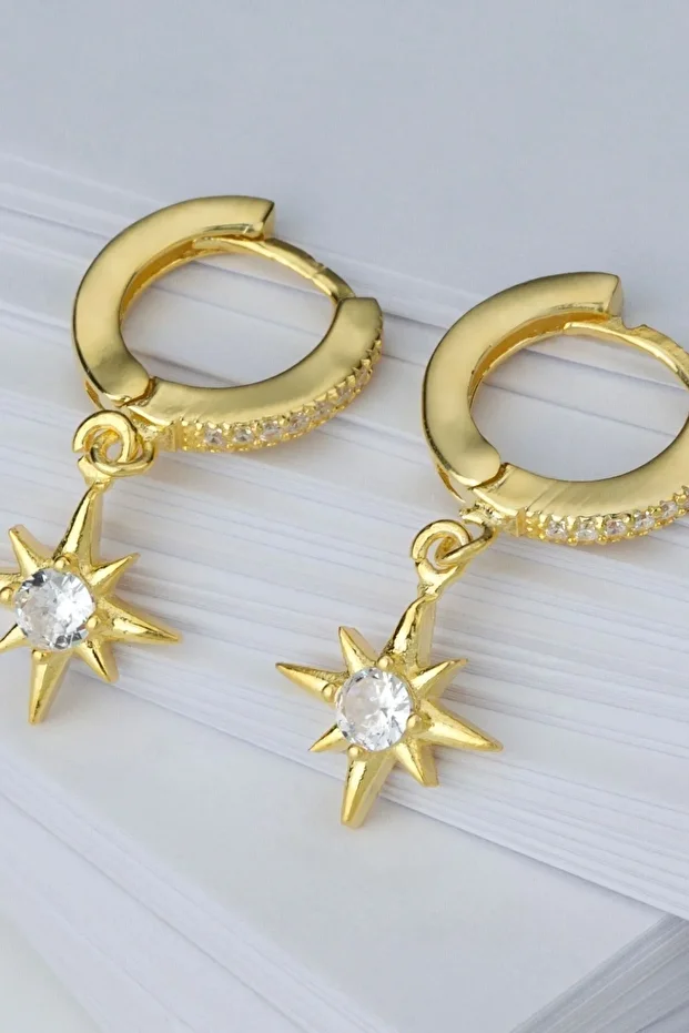 Kutup Yıldızı Halka Gold Gümüş Küpe