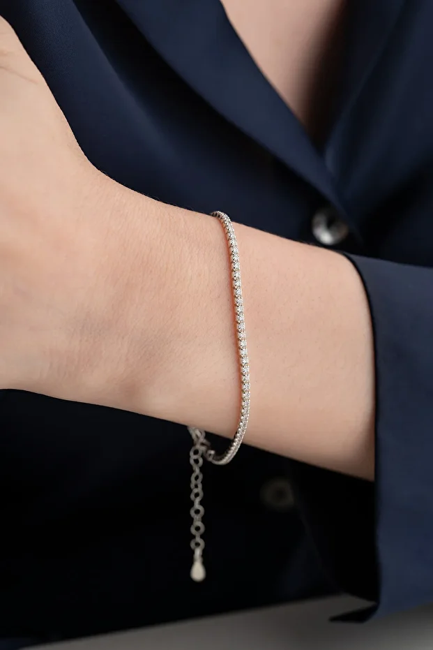 Gümüş Beyaz Taşlı Su Yolu Bileklik