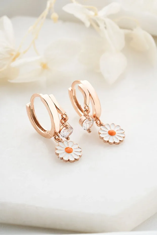 Gümüş Çift Taşlı Papatya Küpe