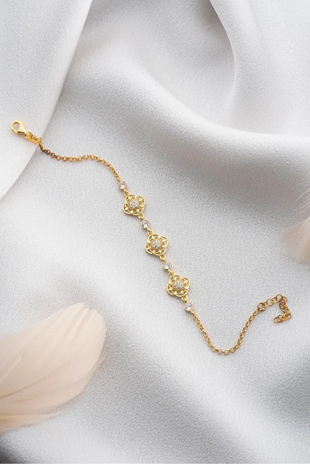 Gümüş Gold Çiçek Bileklik
