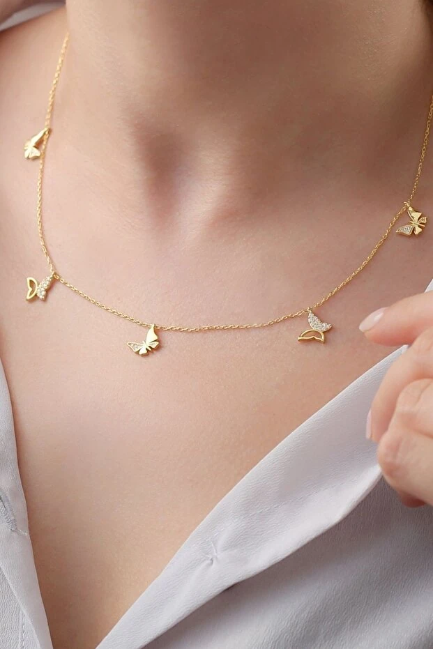 Gümüş Gold Kelebek Şans Kolye