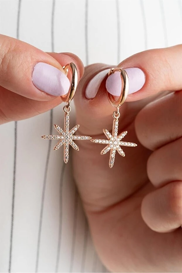 Rose Sallantılı Kutup Yıldızı Gümüş Küpe