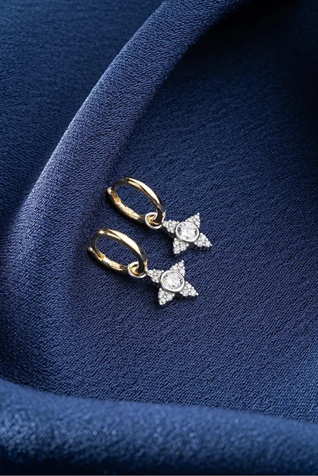 Gümüş Gold Yıldız Küpe