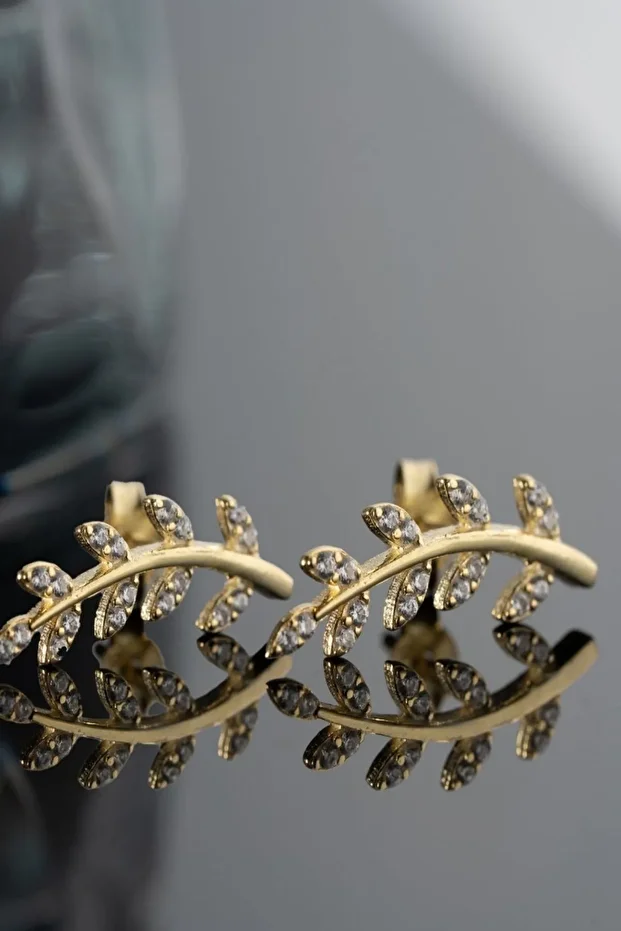 Gold Zeytindalı Gümüş Küpe