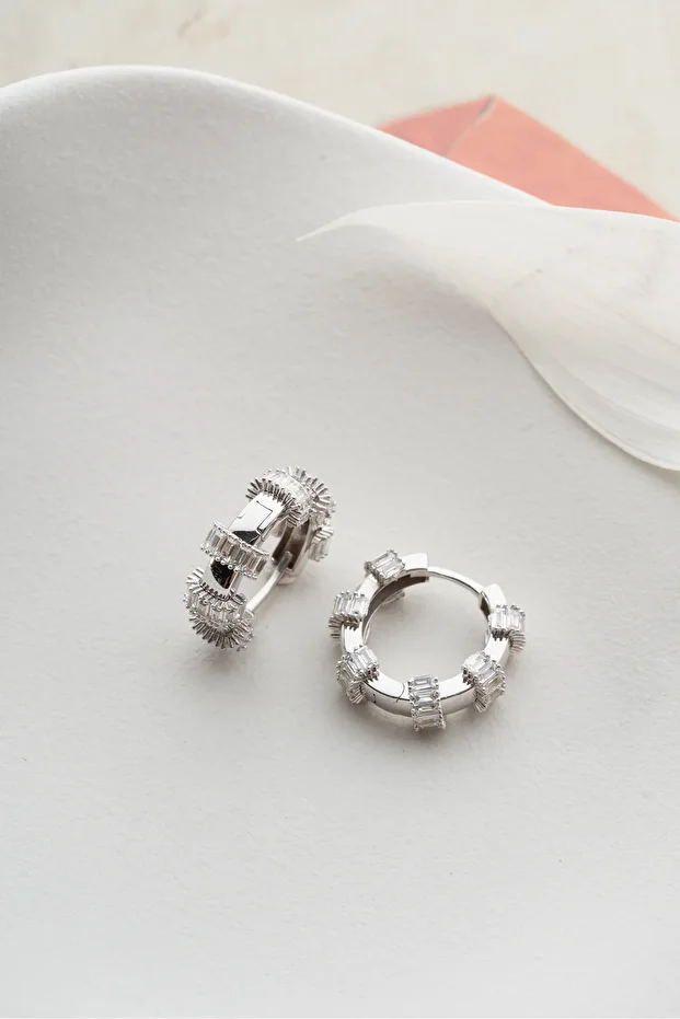 Gümüş Halka Baget Taşlı Küpe