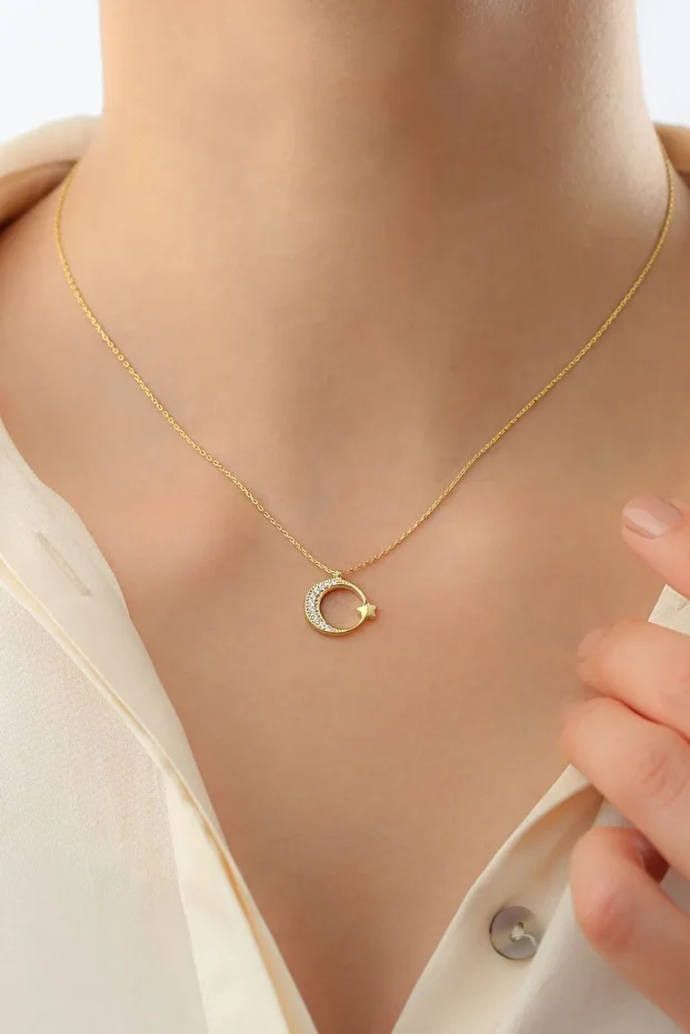 Gümüş Ay Yıldız Kolye