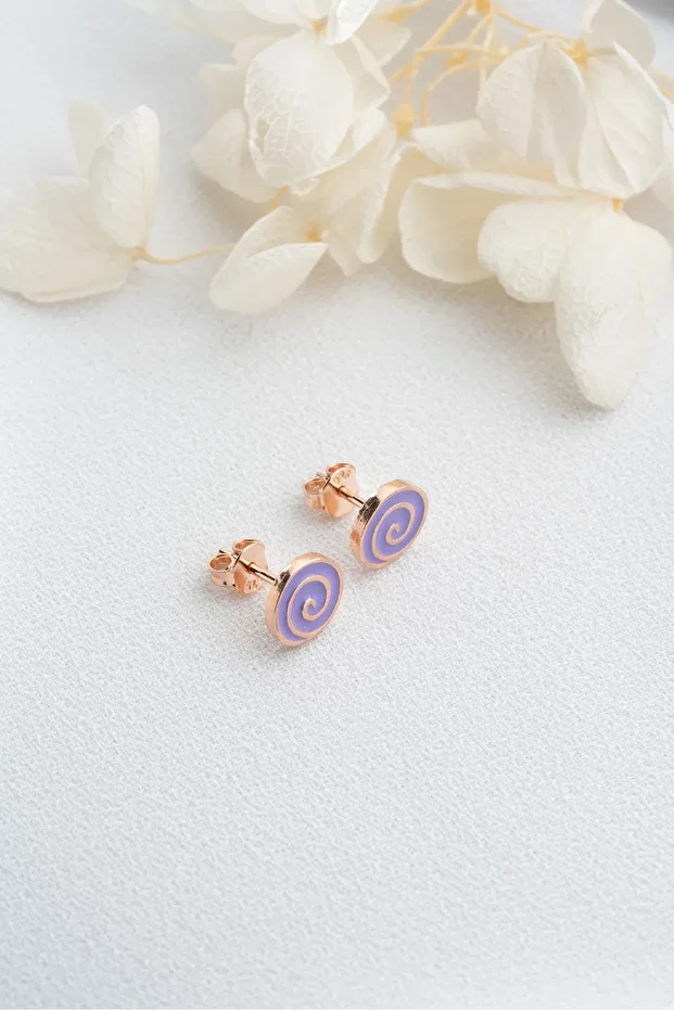 Gümüş Mor Minik Çivili Küpe