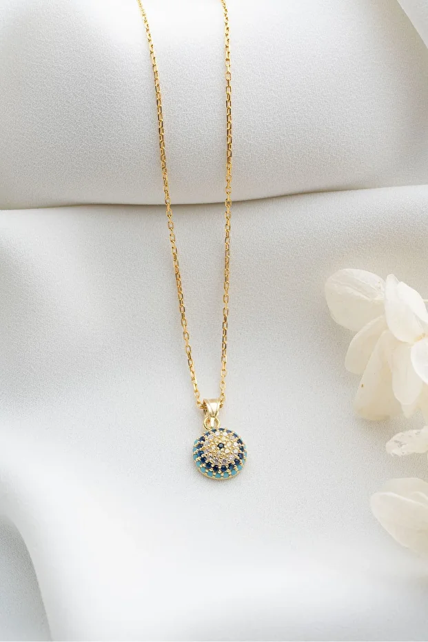 Gold Göz Nazarlı Gümüş Kolye