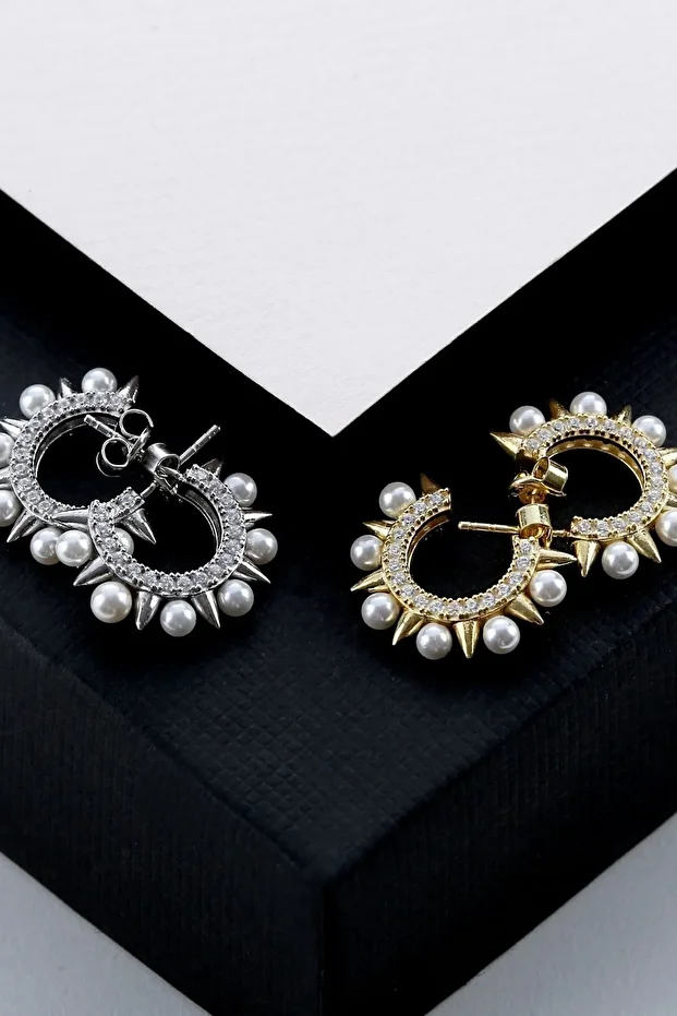 Gümüş Inci Taş Detaylı Küpe