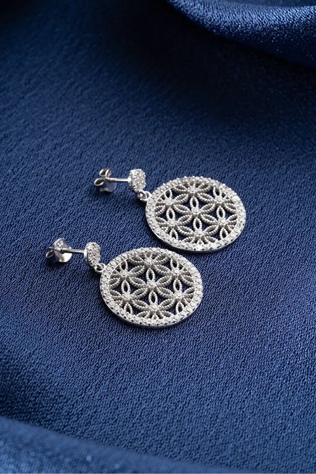 Gümüş Yaşam Çiçeği Küpe