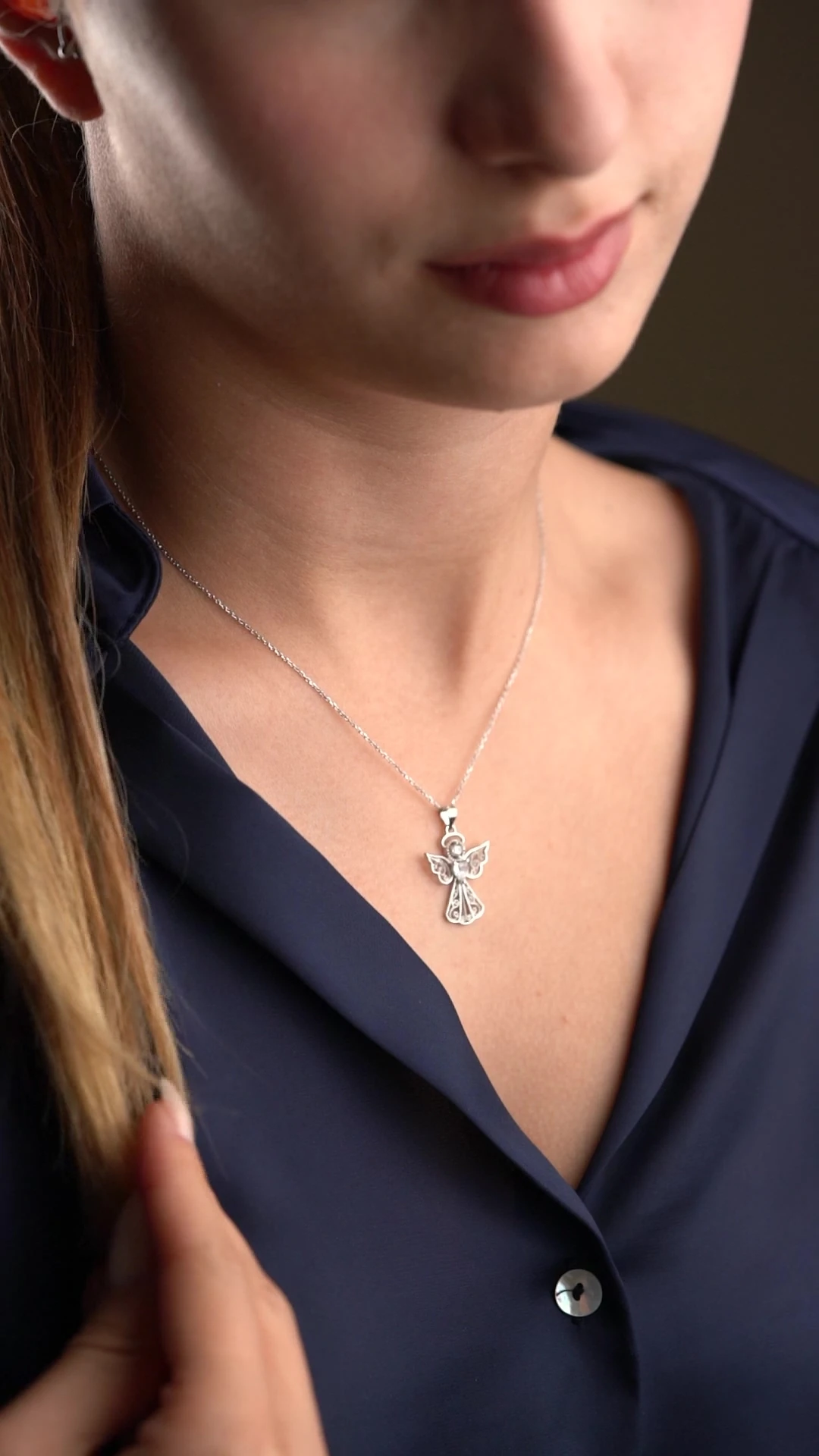 Gümüş Kalp Tektaş Melek Kolye