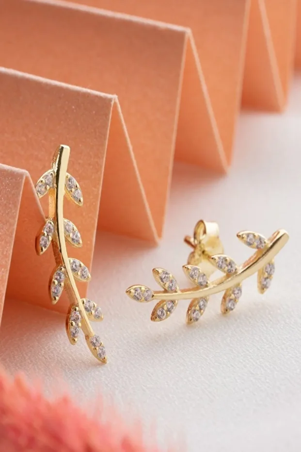 Gold Zeytindalı Gümüş Küpe