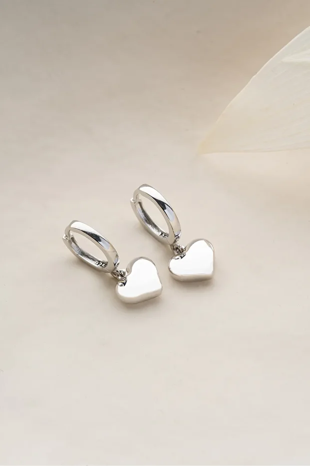 Gümüş Taşsız Kalp Küpe