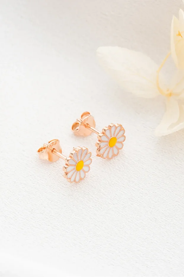 Gümüş Rose Papatya Küpe