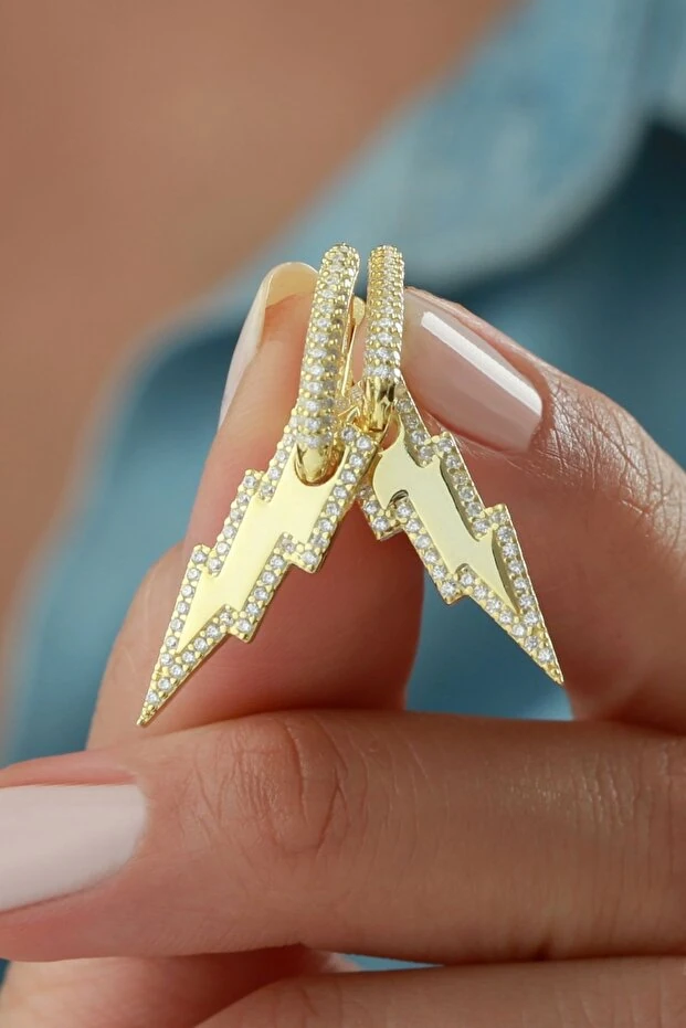 Gümüş Şimşek Sallantılı Küpe