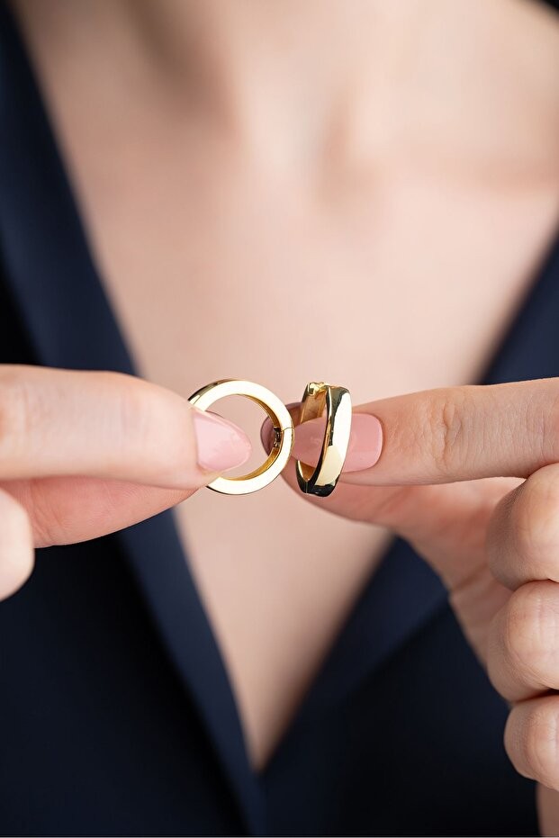 Gümüş Gold Taşsız Halka Küpe