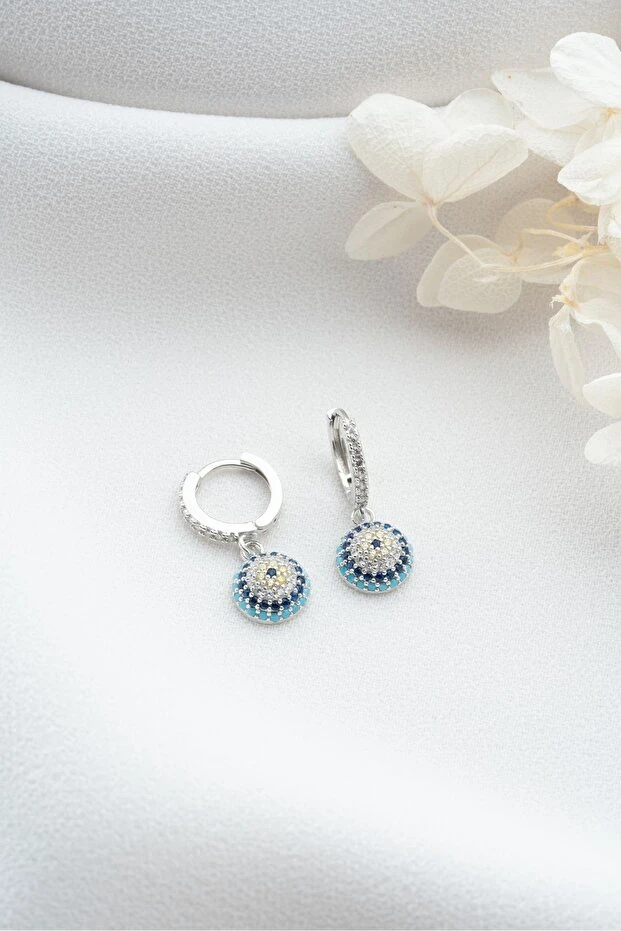 Gümüş Sallantılı Göz Nazar Gümüş Küpe