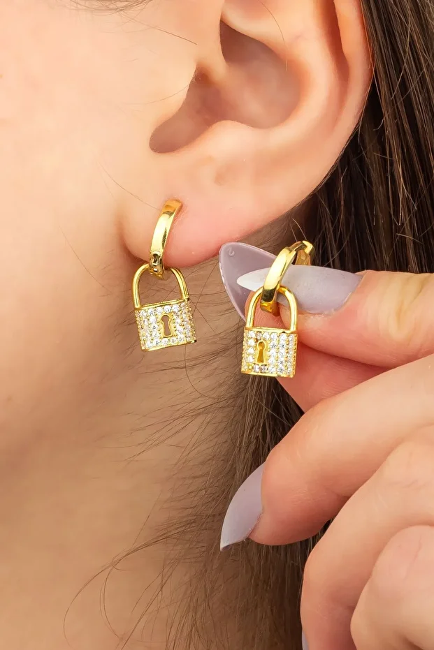 Gümüş Gold Kilit Küpe