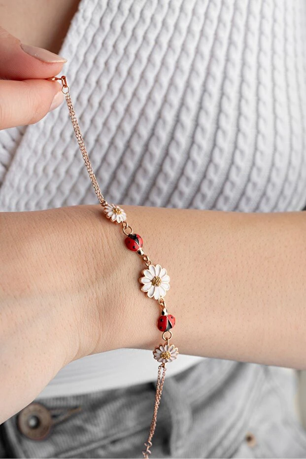 Gümüş Ugurböcekli Papatya Bileklik