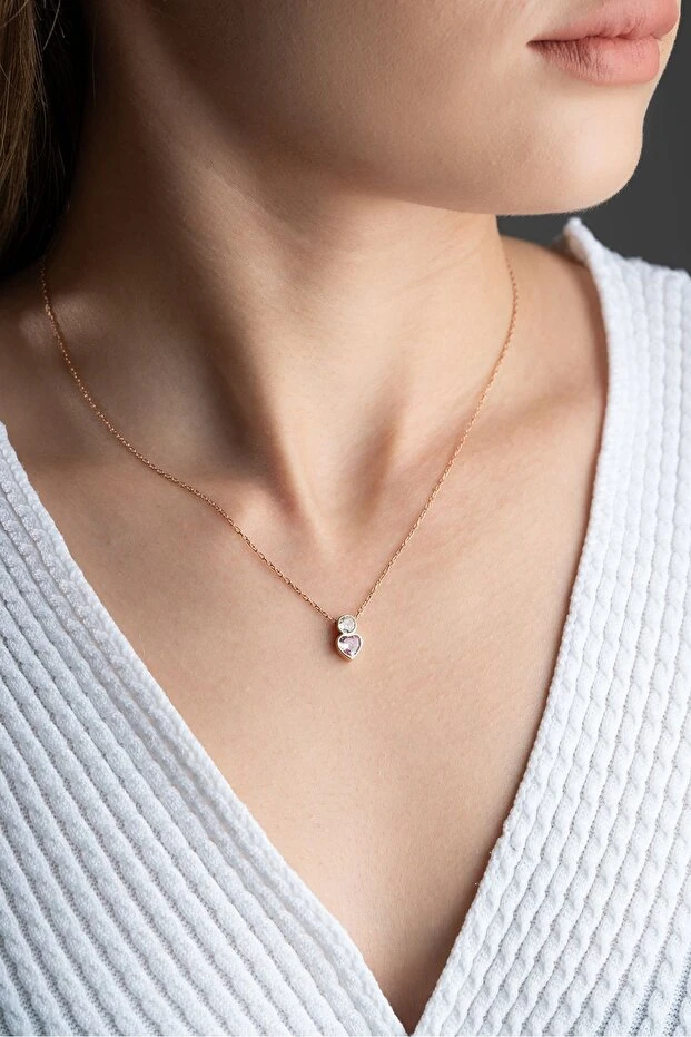 Gümüş Tektaş Kalpli Kolye