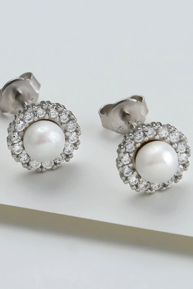 Silver Incili Gümüş Küpe