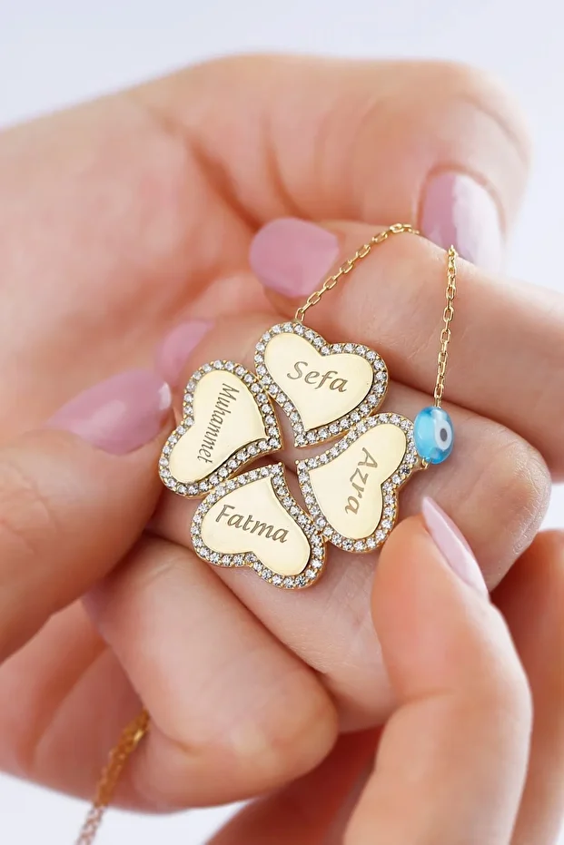 Gümüş Yonca Kişiye Özel Isimli Kolye