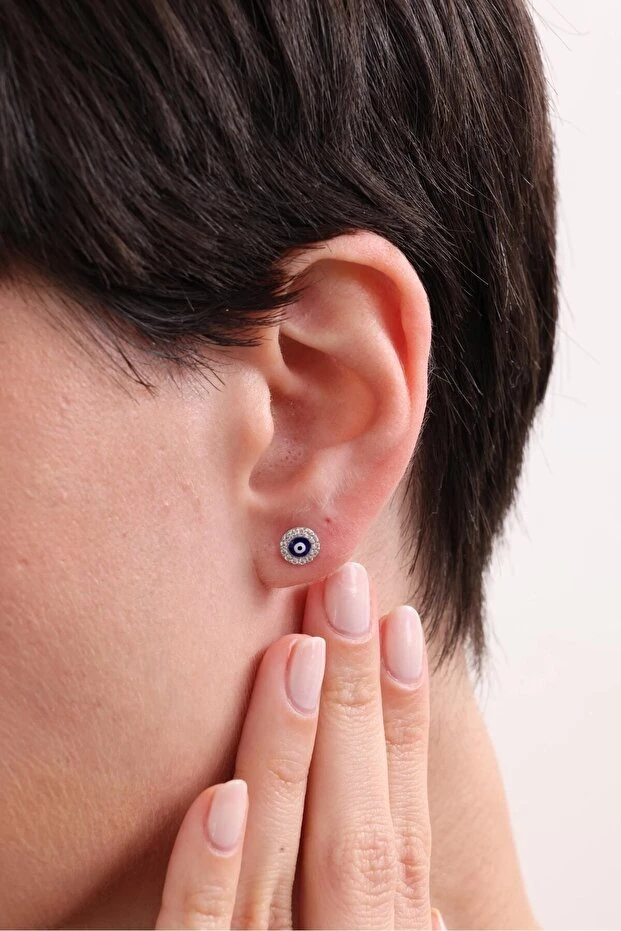 Gümüş Minik Göz Nazar Küpe