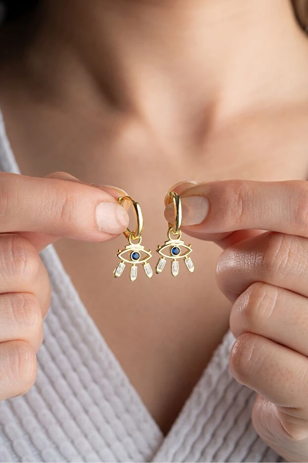 Gümüş Gold Sallantılı Bagetli Göz Küpe