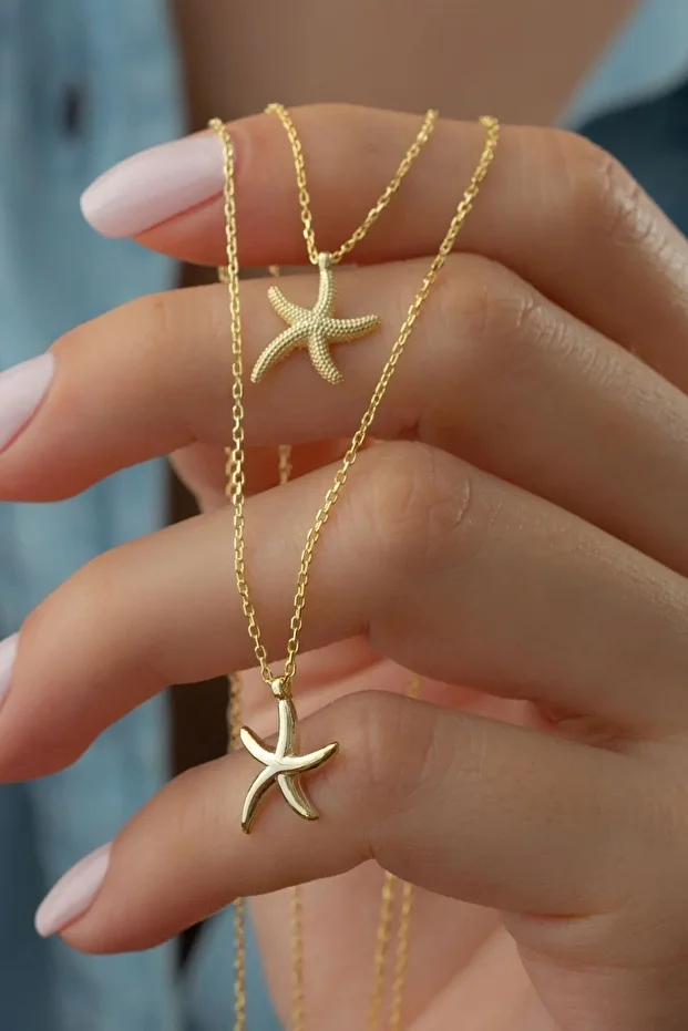 Gümüş Çiftli Deniz Yıldız Kolye