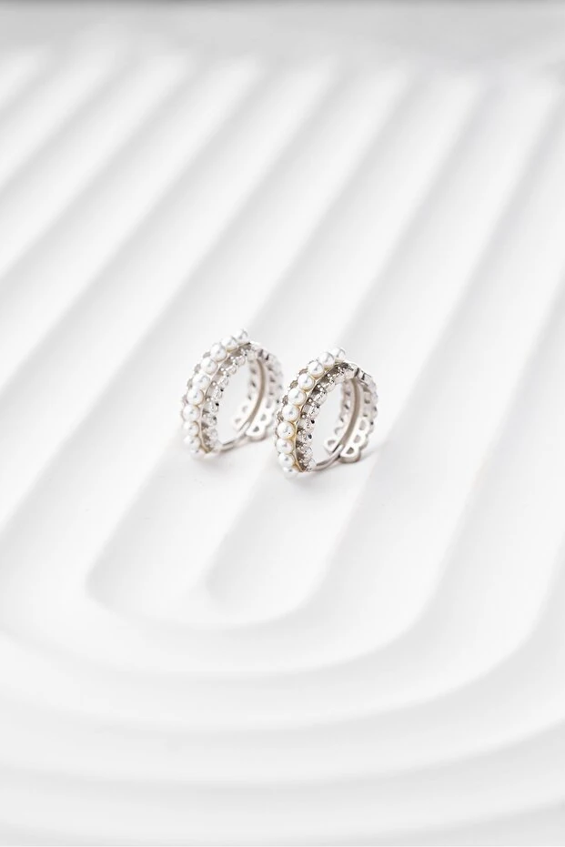 Gümüş İncili Halka Küpe