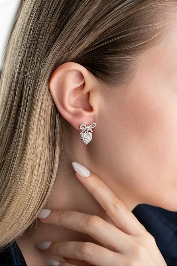 Gümüş Fiyonklu Kalp Küpe