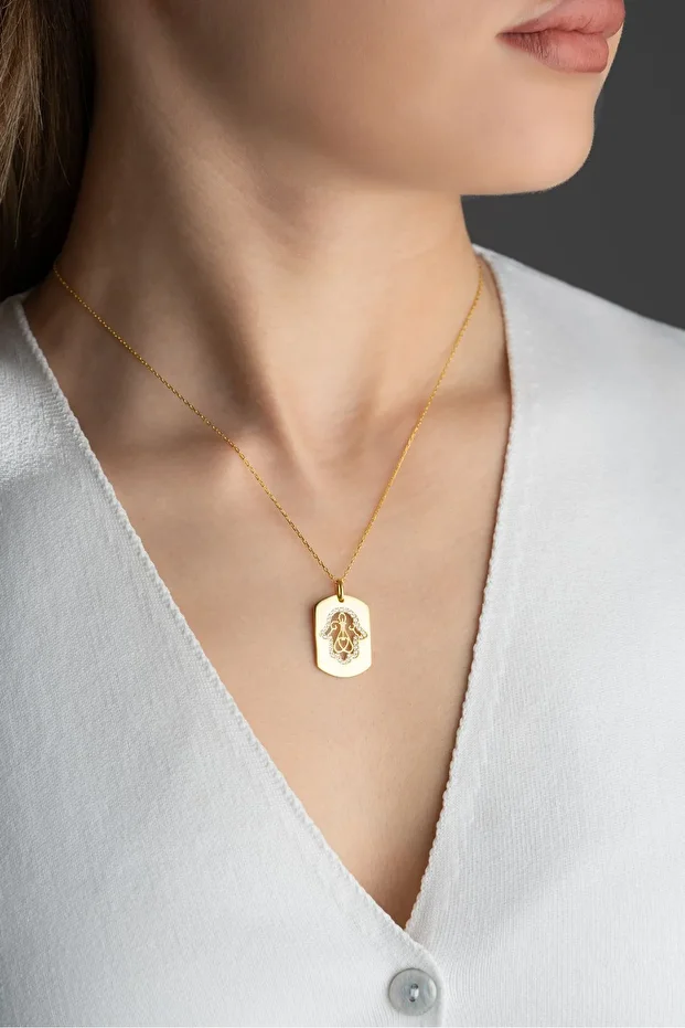 Gümüş Gold Fatma Ana Eli Kolye