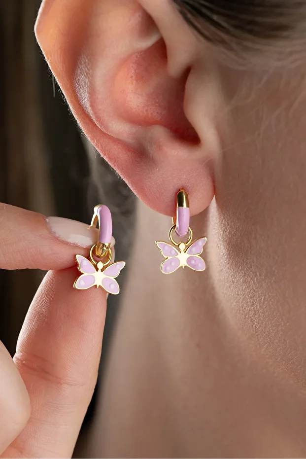 Gümüş Mineli Kelebek Çocuk Küpe