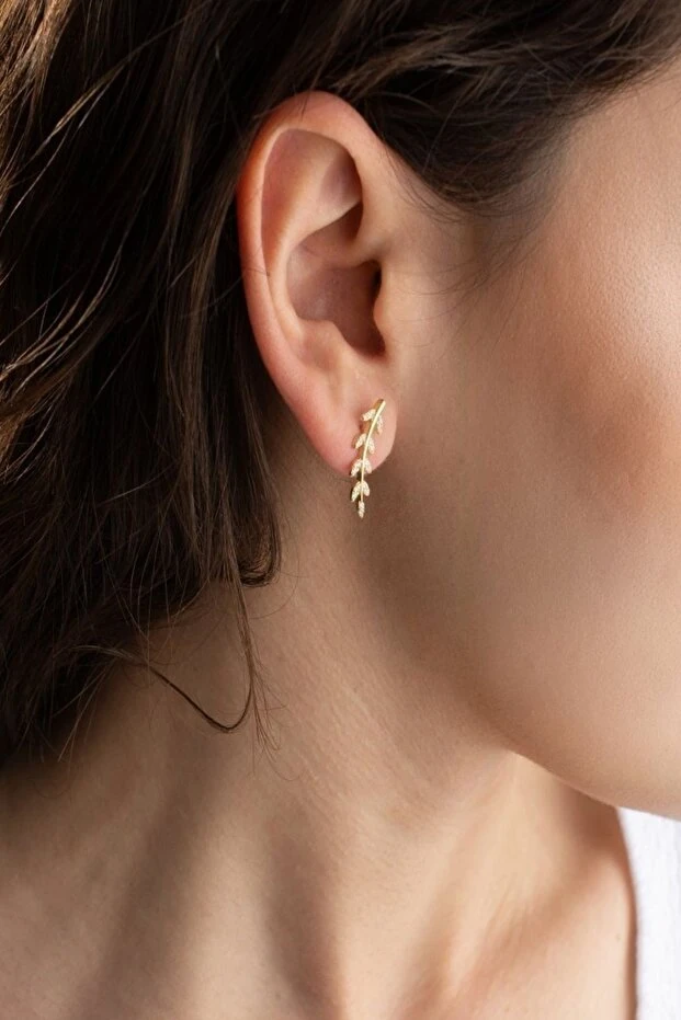 Gold Zeytindalı Gümüş Küpe