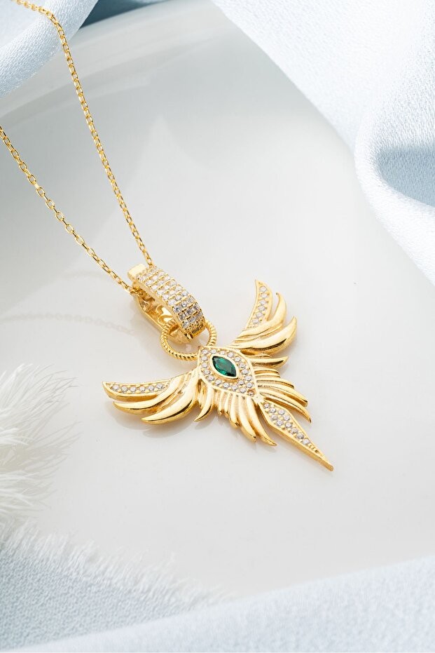 Gümüş Gold Zirkon Zümrüdüanka Kolye