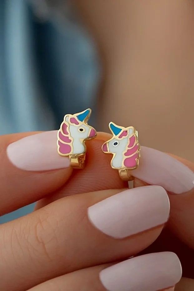Gümüş Gold Mineli Unicorn Küpe