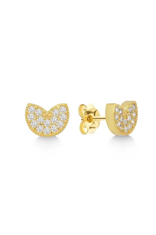 Gold Minik Zirkon Taşlı Gümüş Küpe