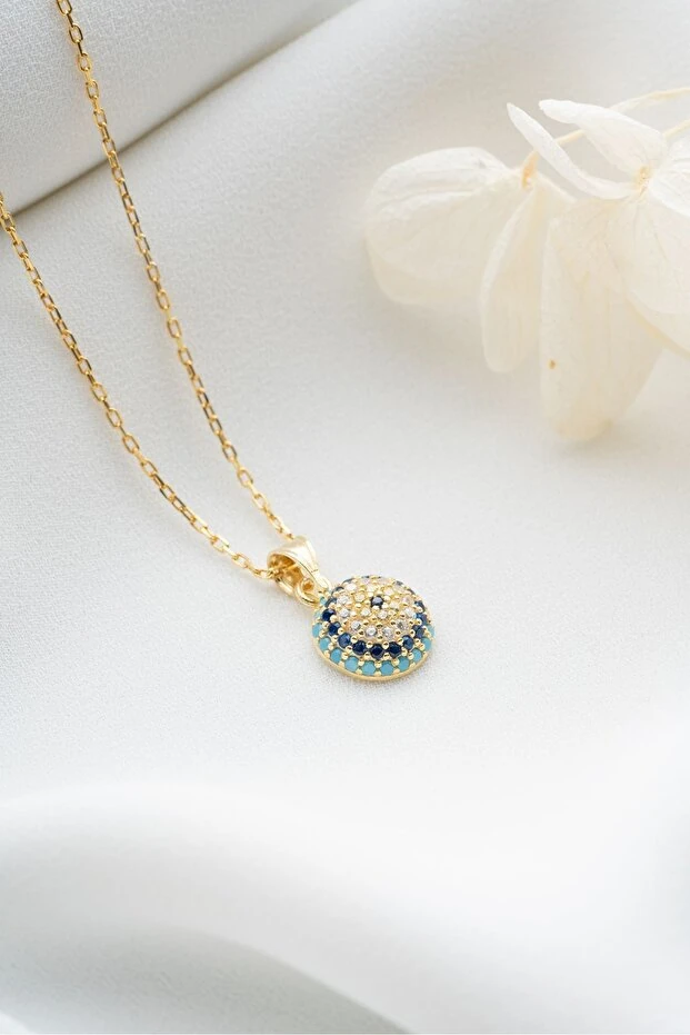 Gold Göz Nazarlı Gümüş Kolye