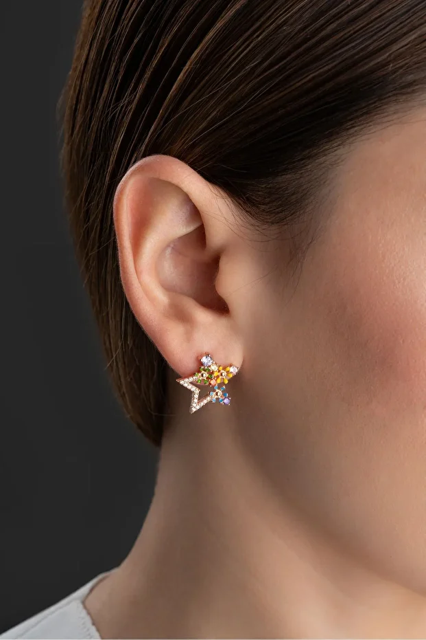 Gümüş Çiçekli Yıldız Küpe