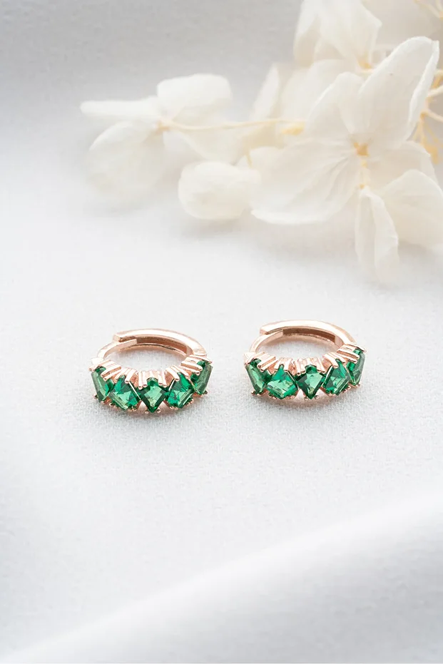 Gümüş Zümrüt Yeşili Baget Taşlı Halka Küpe