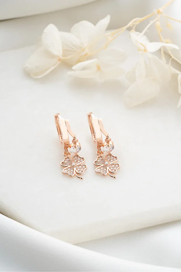 Gümüş Çift Taşlı Yonca Küpe