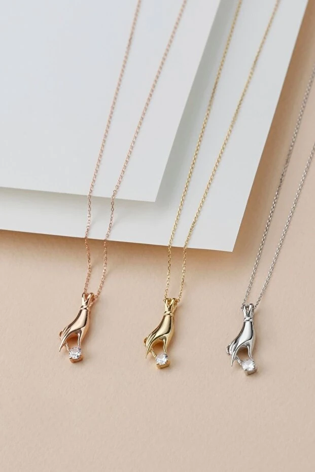 Gümüş Tektaşlı El Kolye