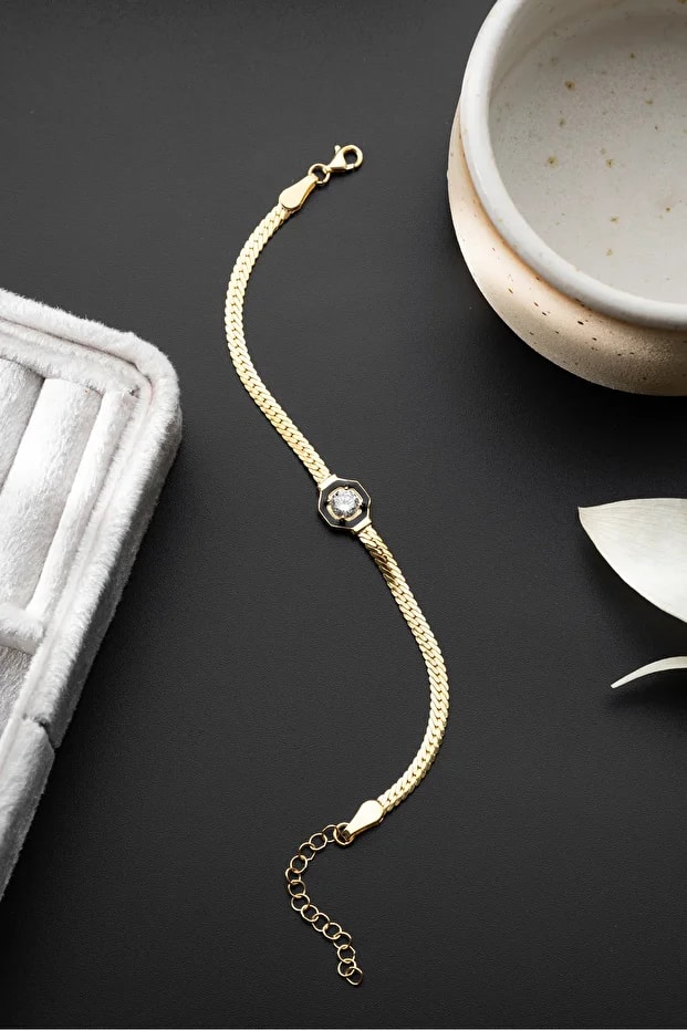 Balık Sırtı İtalyan Tektaş Mineli Bileklik